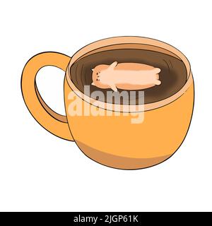 Le chat se trouve dans une tasse de café chaud et repose Illustration de Vecteur
