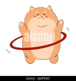 Un chat gras tourne un cerceau dans la salle de fitness pour perdre du poids et perdre du poids Illustration de Vecteur