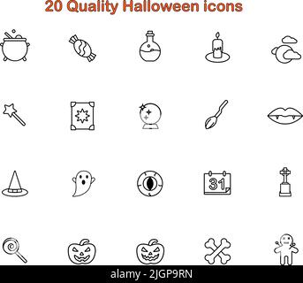 Ensemble d'icônes d'Halloween. 20 les icônes de qualité définissent le style Illustration de Vecteur