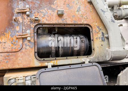 WROCŁAW, POLOGNE - 12 JUILLET 2022 : exposition d'équipements militaires russes détruits « pour votre liberté » à Wrocław, 2S19 Msta-S autopropulsés Banque D'Images