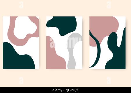 Compositions de taches colorées. Arrière-plans abstraits modernes avec éléments organiques et formes dynamiques. Jeu de poster minimal.Illustration vectorielle pour les desi Illustration de Vecteur