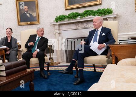 Washington, Vereinigte Staaten. 12th juillet 2022. Le président américain Joe Biden rencontre le président mexicain Andrés Manuel López Obrador à la Maison Blanche à Washington, DC mardi, 12 juillet 2022. Credit: Chris Kleponis/Pool via CNP/dpa/Alay Live News Banque D'Images