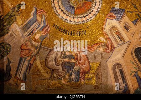 Mosaïque représentant la Bénédiction de la Vierge Marie, intérieur de l'Église Saint-Sauveur, Chora, Istanbul, Turquie, Asie occidentale Banque D'Images