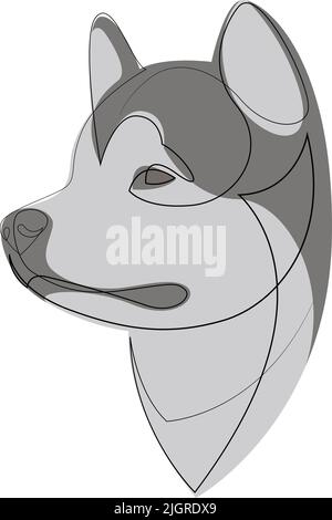 Portrait de chien Malamute d'Alaska. Ligne continue. Dessin de la ligne de chien Husky de couleur blanche. Illustration vectorielle avec couleur Illustration de Vecteur