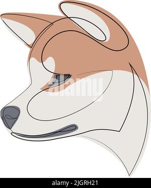 Ligne continue Akita Inu. Illustration d'un vecteur de chien de style minimaliste à une seule ligne. Portrait. Illustration de Vecteur