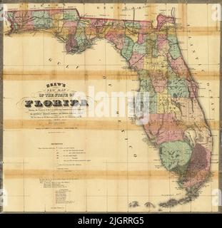 Carte de la Floride, montrant l'état d'avancement des relevés américains, chemins de fer terminés et projetés, stations de chemin de fer et villes de chemin de fer, 1867, par C. Drew Banque D'Images