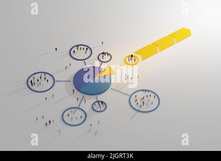 Talent professionnel de haut niveau, concept abstrait. Graphique circulaire mettant en évidence un petit groupe de personnes du reste. Rendu numérique 3D. Banque D'Images