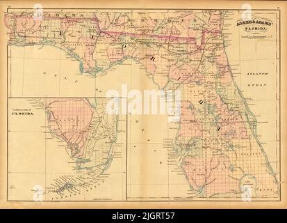 Carte de Floride, 1873, par Asher et Adams Banque D'Images