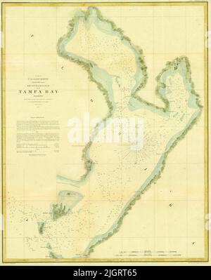 RECONNAISSANCE DU relevé de la côte AMÉRICAINE de Tampa Bay, Floride, carte nautique, 1855 Banque D'Images