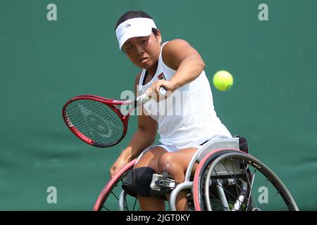 Yui Kamiji du Japon (en photo) dans le fauteuil roulant des femmes célibataires à Wimbledon 2022. En finale, elle a perdu à Diede de Groot des pays-Bas 4-6, 2-6. Banque D'Images