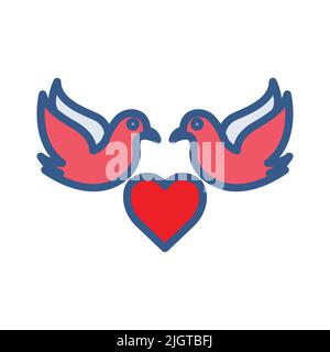 Icône de pigeons avec coeur. Icône liée au mariage. Style d'icône de couleur de ligne. Conception simple modifiable Illustration de Vecteur