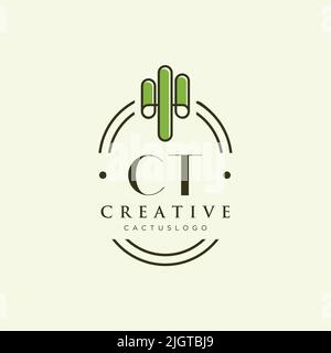 CT lettre initiale vert cactus logo modèle vecteur Illustration de Vecteur