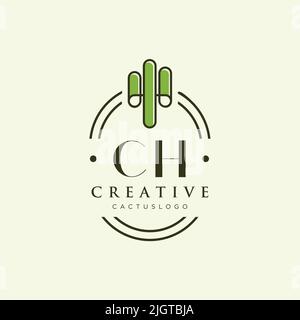 CH lettre initiale vert cactus logo modèle vecteur Illustration de Vecteur