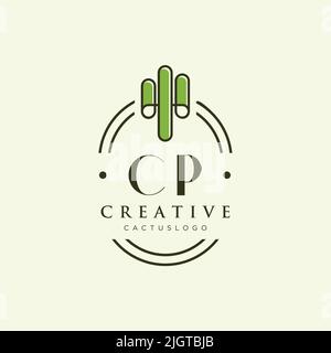 CP lettre initiale vert cactus logo modèle vecteur Illustration de Vecteur