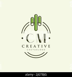 CM lettre initiale vert cactus logo modèle vecteur Illustration de Vecteur