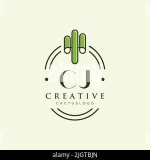 CJ lettre initiale vert cactus logo modèle vecteur Illustration de Vecteur