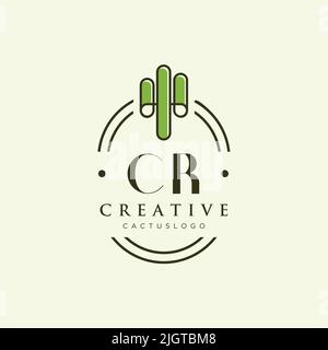 CR lettre initiale vert cactus logo modèle vecteur Illustration de Vecteur