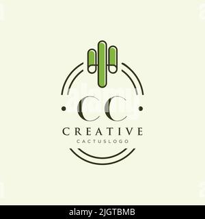 CC lettre initiale vert cactus logo modèle vecteur Illustration de Vecteur