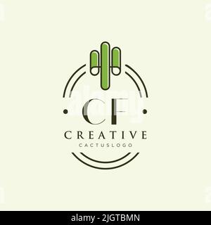 Cf lettre initiale vert cactus logo modèle vecteur Illustration de Vecteur