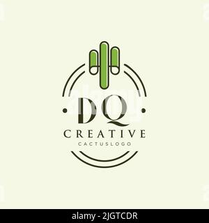 DQ lettre initiale vert cactus logo modèle vecteur Illustration de Vecteur