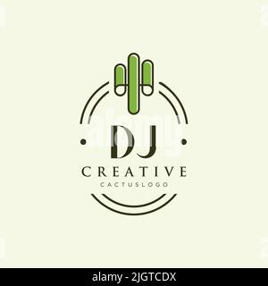 DJ lettre initiale vert cactus logo modèle vecteur Illustration de Vecteur