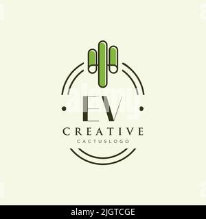 EV lettre initiale vert cactus logo modèle vecteur Illustration de Vecteur