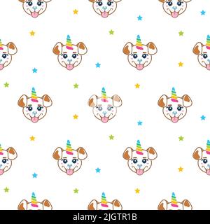 Adorable licorne chiot enfants sans coutures. Happy Dog arc-en-ciel unicorn arrière-plan Illustration de Vecteur