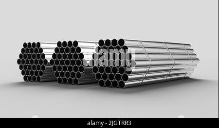 Tuyaux en acier isolés sur fond blanc. Tuyaux en acier pour le renforcement structurel. 3D illustration Banque D'Images