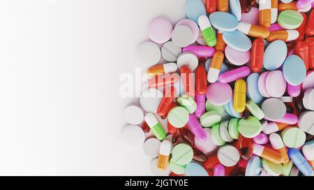 Pilules de médicaments sur fond blanc - 3D rendu Banque D'Images