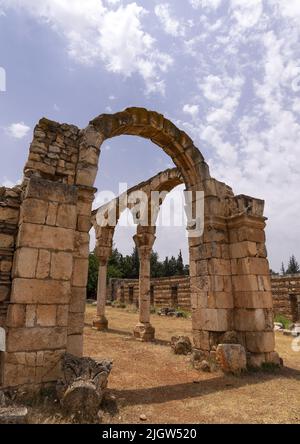 Ruines de l'Umayyad Aanjar dans la vallée de Beeka, gouvernorat de Beqaa, Anjar, Liban Banque D'Images