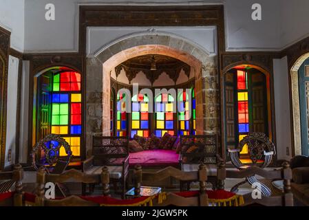 Vitraux dans le palais de Beiteddine, gouvernorat du Mont-Liban, Beit ed-dine, Liban Banque D'Images