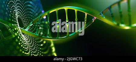 Illustration de DNA Helix 3D. Mutations sous microscope. Décodage du génome. Modélisation virtuelle des processus chimiques. Hi-tech en médecine Banque D'Images