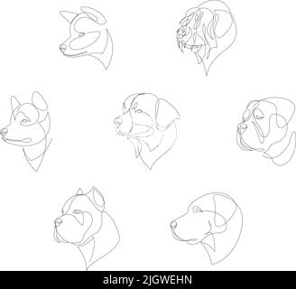Races de chiens dessinées dans un style minimaliste. Chiens d'une ligne. Illustration vectorielle Illustration de Vecteur