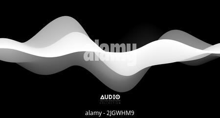 Visualisation des ondes sonores. Forme d'onde volumique 3D en noir et blanc. Modèle d'échantillon de voix. Illustration de Vecteur