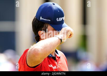 Patrick Reed des États-Unis portant des vêtements de marque LIV Golf pendant la quatrième journée d'entraînement de l'Open à l'Old course, St Andrews. Date de la photo: Mercredi 13 juillet 2022. Banque D'Images