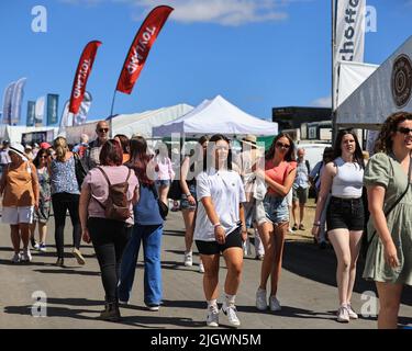 Les amateurs de spectacle explorent les neiges le deuxième jour du Great Yorkshire Show Banque D'Images