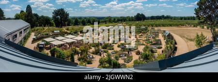 RHS Hilltop,la maison de la Science de jardinage,RHS,Wisley,England World Food Garden,vue,du,balcon Banque D'Images