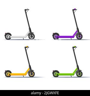 Ensemble de 3D icônes de scooter électrique, de rendu dessin animé illustration de style Illustration de Vecteur