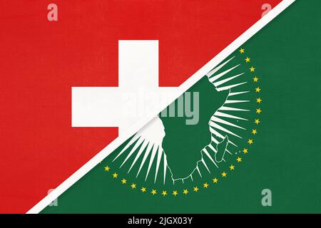 Union africaine et Suisse, drapeau national du textile. Afrique continent contre symbole suisse. Banque D'Images