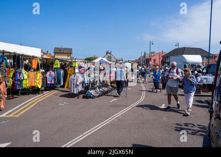 Vue sur le marché hebdomadaire local de Sheringham North Norfolk Banque D'Images