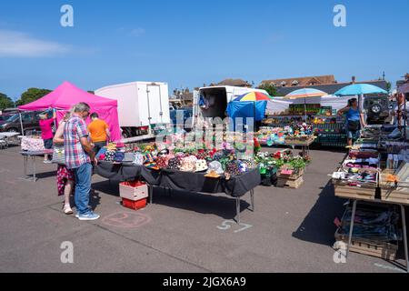 Vue sur le marché hebdomadaire local de Sheringham North Norfolk Banque D'Images