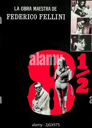 8½ film Poster 1963 , film surréaliste comédie-drame réalisé par Federico Fellini.titre du film - Otto e mezzo (huit et demi) Banque D'Images