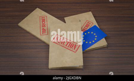 Nouveau paquet de sanctions contre l'Europe, sanctions contre l'Europe, dossier avec les documents secrets les plus importants sur les sanctions, 3D travaux et 3D illustration Banque D'Images