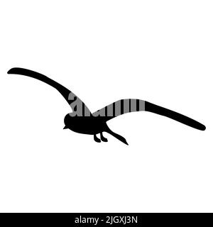 Silhouette de mouette élancée avec ailes larges et incurvées isolées sur du blanc. Vol d'oiseau de Tern. Illustration vectorielle. Illustration de Vecteur