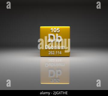 Cube avec table périodique numéro Dubnium 105, rendu 3D Banque D'Images