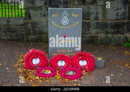 Glasgow, Écosse - 12 octobre 2021 : Mémorial dédié aux Fusiliers des Highlands royaux, situé à la nécropole de Glasgow dans la ville de Glasgow, S. Banque D'Images