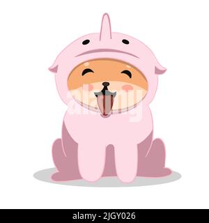Shiba est assis dans un costume de dauphin rose et aime la vie Illustration de Vecteur