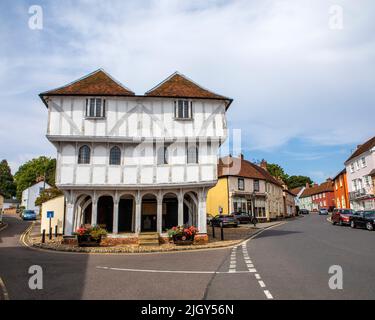 Essex, Royaume-Uni - 6 septembre 2021 : une vue sur l'historique Guildhall de Thaxted, dans la ville pittoresque de Thaxted, dans l'Essex, Royaume-Uni. Banque D'Images