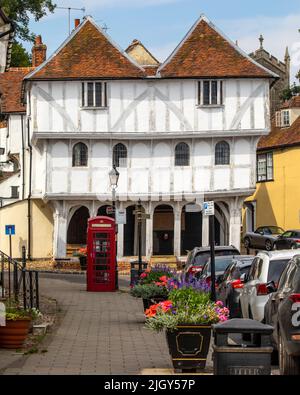 Essex, Royaume-Uni - 6 septembre 2021 : une vue sur l'historique Guildhall de Thaxted, dans la ville pittoresque de Thaxted, dans l'Essex, Royaume-Uni. Banque D'Images