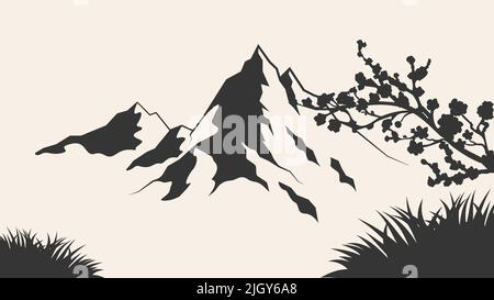 Illustration du vecteur de silhouette de Muntain. Illustration vectorielle isolée de la silhouette de la gamme Mountain. Illustration vectorielle de montagne noir et blanc de style ancien Illustration de Vecteur